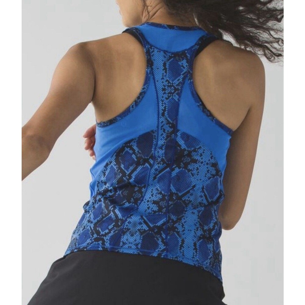 Lululemon 8 Ace Tank Pipe Dream Blue Mini Ziggy Snake Mesh Back EUC Rare W1K20S